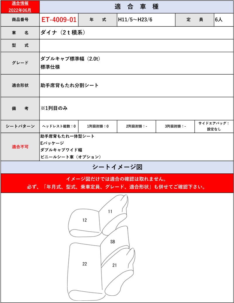 Clazzio]ダイナ_2t積系_ダブルキャブ(1列目のみ)用シートカバー