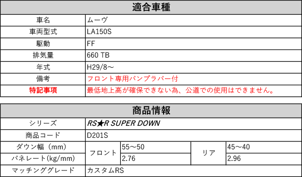 RS-R_RS☆R SUPER DOWN]LA150S ムーヴ_カスタムRS(2WD_660 TB_H29/8