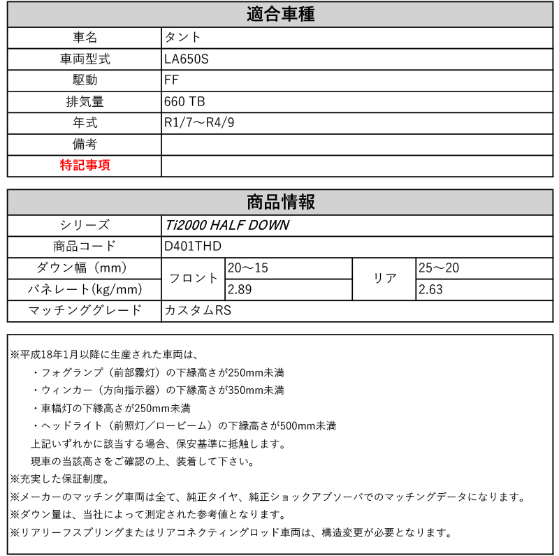 RS-R_Ti2000 HALF DOWN]LA650S タント_カスタムRS(2WD_660 TB_R1/7〜R4