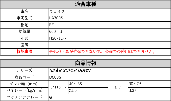 RS-R_RS☆R SUPER DOWN]LA700S ウェイク_G(2WD_660 TB_H26/11〜)用競技