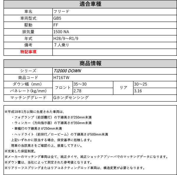 RS★R Ti2000 Half Down フリード GB5　フロントリアセット RS-R_Ti2000 DOWN]GB5 フリード_Gホンダセンシング(2WD_1500