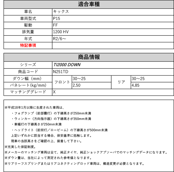 RS-R_Ti2000 DOWN]P15 キックス_X(2WD_1200 HV_R2/6〜)用車検対応