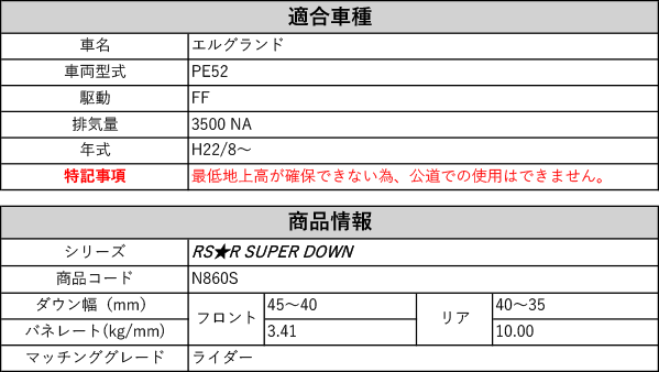 RS-R_RS☆R SUPER DOWN]PE52 エルグランド_ライダー(2WD_3500 NA_H22/8