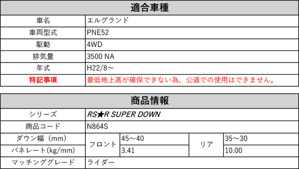 RS-R_RS☆R SUPER DOWN]PNE52 エルグランド_ライダー(4WD_3500 NA_H22