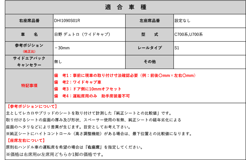 レカロ RS-G/TS-G/SP-G]C700系,U700系 デュトロ_ワイドキャブ(運転席