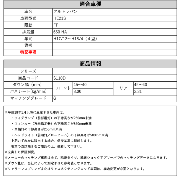 RS-R_RS☆R DOWN]HE21S アルトラパン_G(2WD_660 NA_H17/12〜H18/4)用