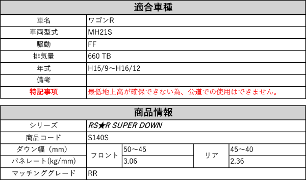 RS-R_RS☆R SUPER DOWN]MH21S ワゴンR_RR(2WD_660 TB_H15/9〜H16/12)用