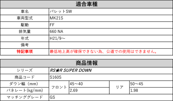 RS-R_RS☆R SUPER DOWN]MK21S パレットSW_GS(2WD_660 NA_H21/9〜)用