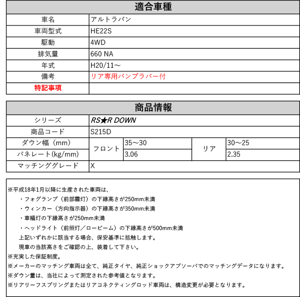 RS-R_RS☆R DOWN]HE22S アルトラパン_X(4WD_660 NA_H20/11〜)用車検