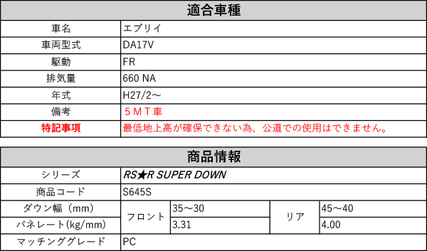 RS-R_RS☆R SUPER DOWN]DA17V エブリイ_PC_5MT車(2WD_660 NA_H27/2