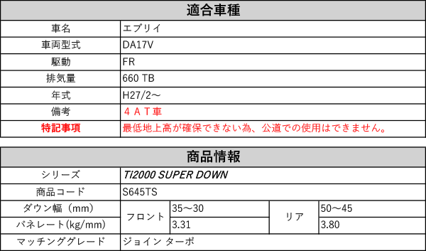 RS-R_Ti2000 SUPER DOWN]DA17V エブリイ_ジョイン ターボ_4AT車