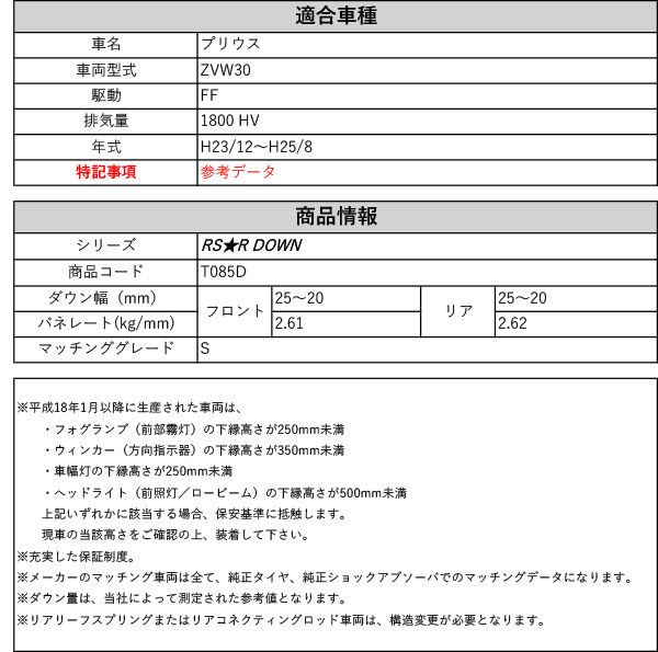 RS-R_RS☆R DOWN]ZVW30 プリウス_S(2WD_1800 HV_H23/12〜H25/8)用車検