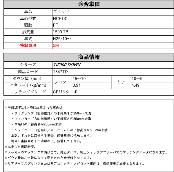 RS-R_Ti2000 DOWN]NCP131 ヴィッツ_GRMNターボ(2WD_1500 TB_H25/10