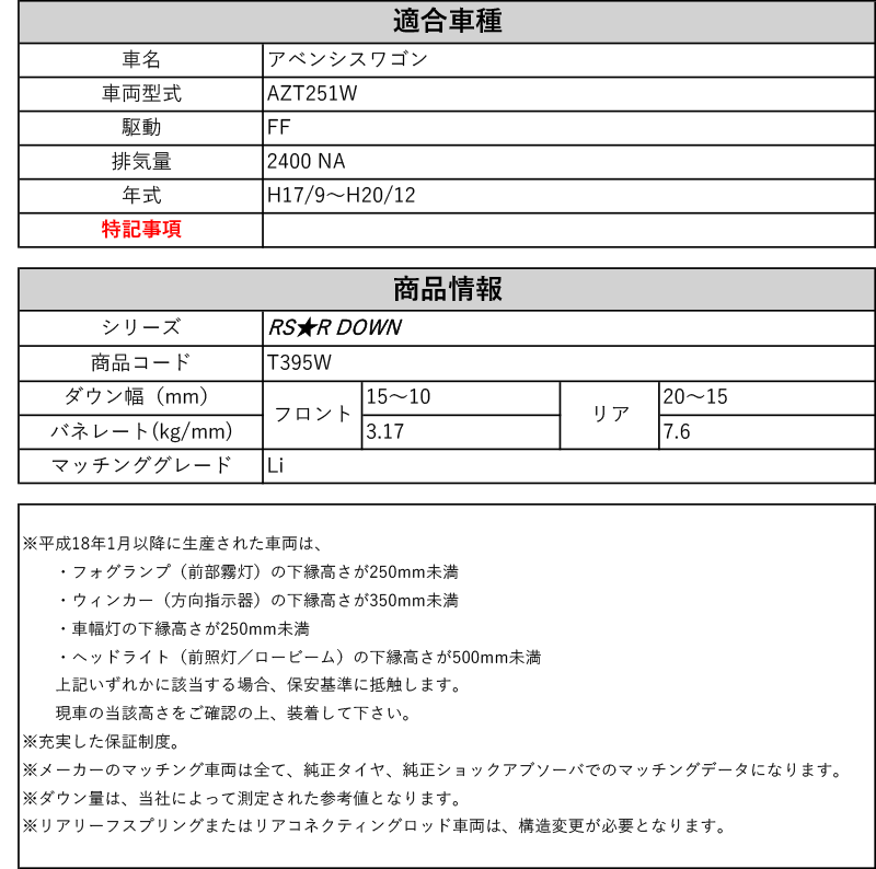 RS-R_RS☆R DOWN]AZT251W アベンシスワゴン_Li(2WD_2400 NA_H17/9〜H20