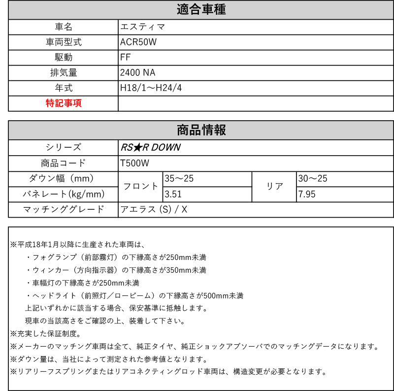 RS-R_RS☆R DOWN]ACR50W エスティマ(2WD_2400 NA_H18/1〜H24/4)用車検