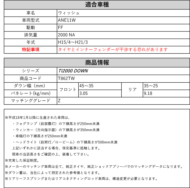 RS-R_Ti2000 DOWN]ANE11W ウィッシュ_Z(2WD_2000 NA_H15/4〜H21/3)用