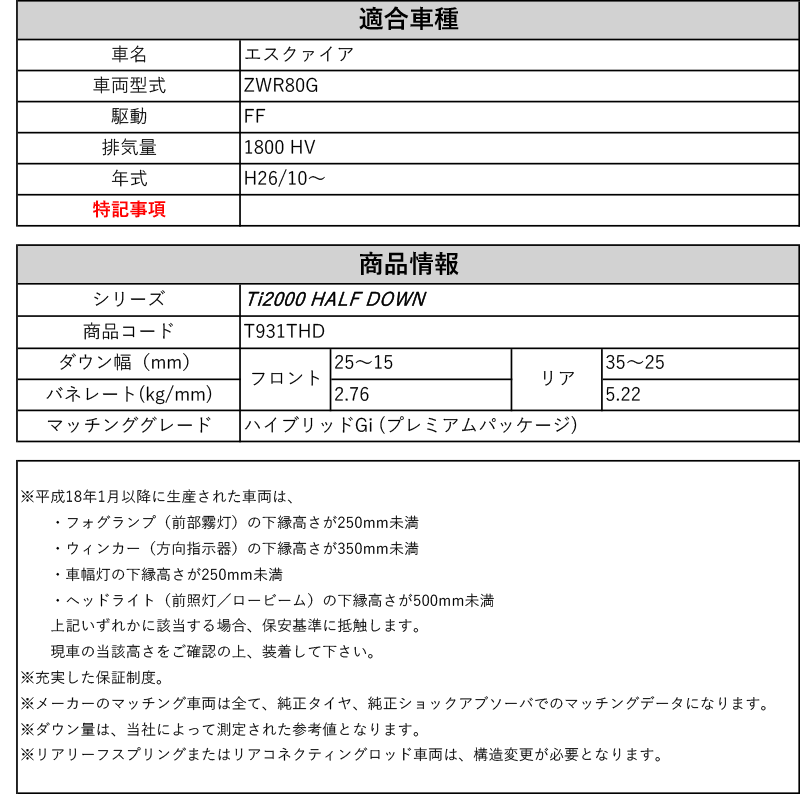 RS-R_Ti2000 HALF DOWN]ZWR80G エスクァイア_ハイブリッドGi(2WD_1800