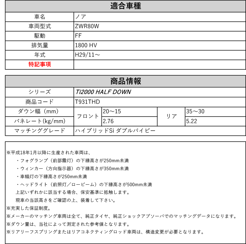 RS-R_Ti2000 HALF DOWN]ZWR80W ノア_ハイブリッドSi ダブルバイビー