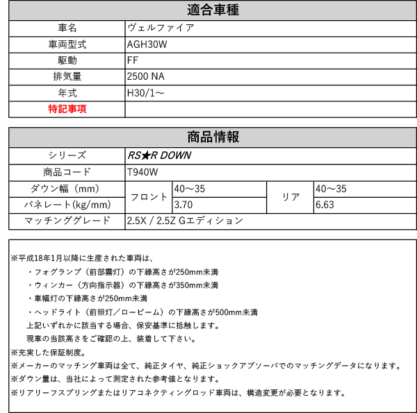 RS-R_RS☆R DOWN]AGH30W ヴェルファイア_2.5X / 2.5Z(2WD_2500 NA_H30