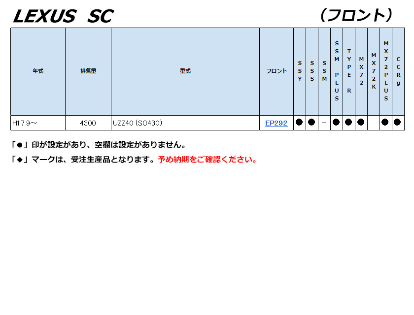 ENDLESS×SSM_PLUS]レクサスSC【フロント】用エンドレスブレーキパッド