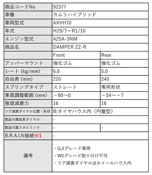 BLITZ_ZZ-R]AXVH70 カムリハイブリッド_G,Xグレード(H29/7〜R1/10)用