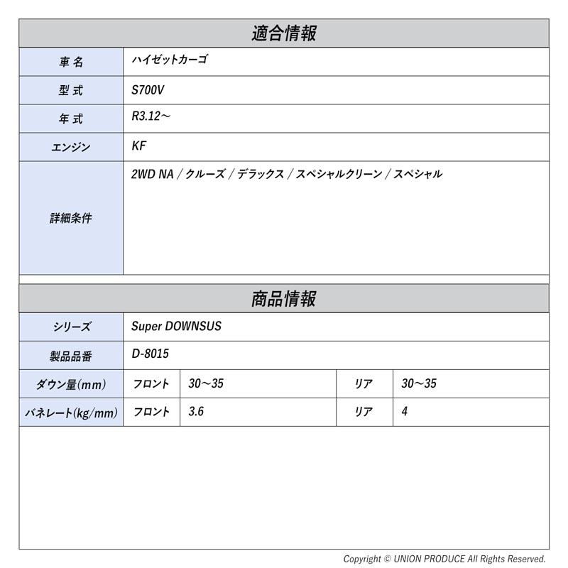 [エスペリア]ハイゼットカーゴ S700V / 2WD NA(R3.12〜)用スーパーダウンサス_1
