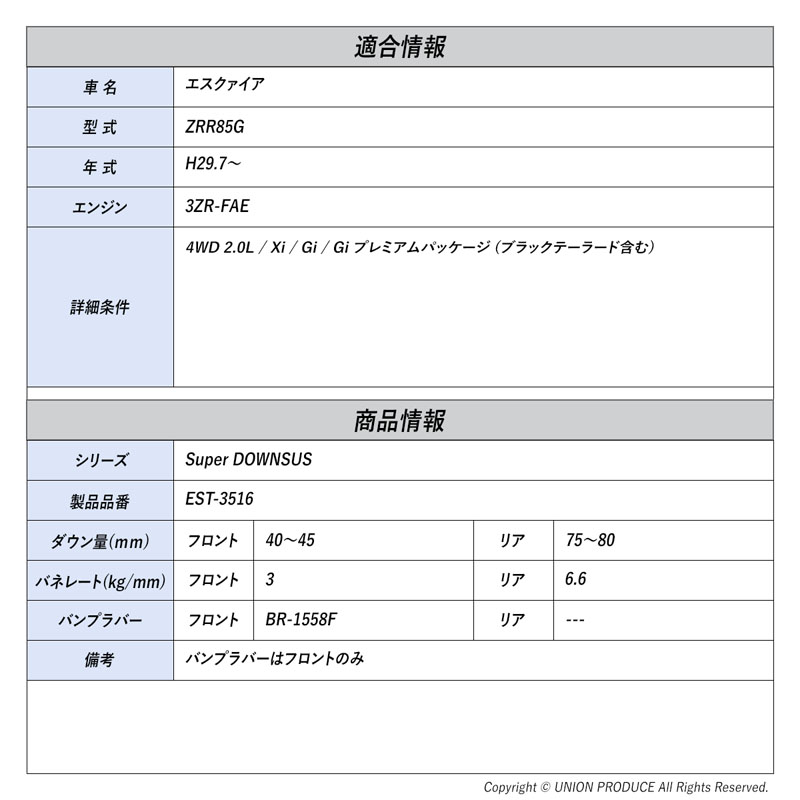 [エスペリア]エスクァイア ZRR85G / 4WD 2.0L(H29.7〜)用スーパーダウンサス バンプラバーセット_1