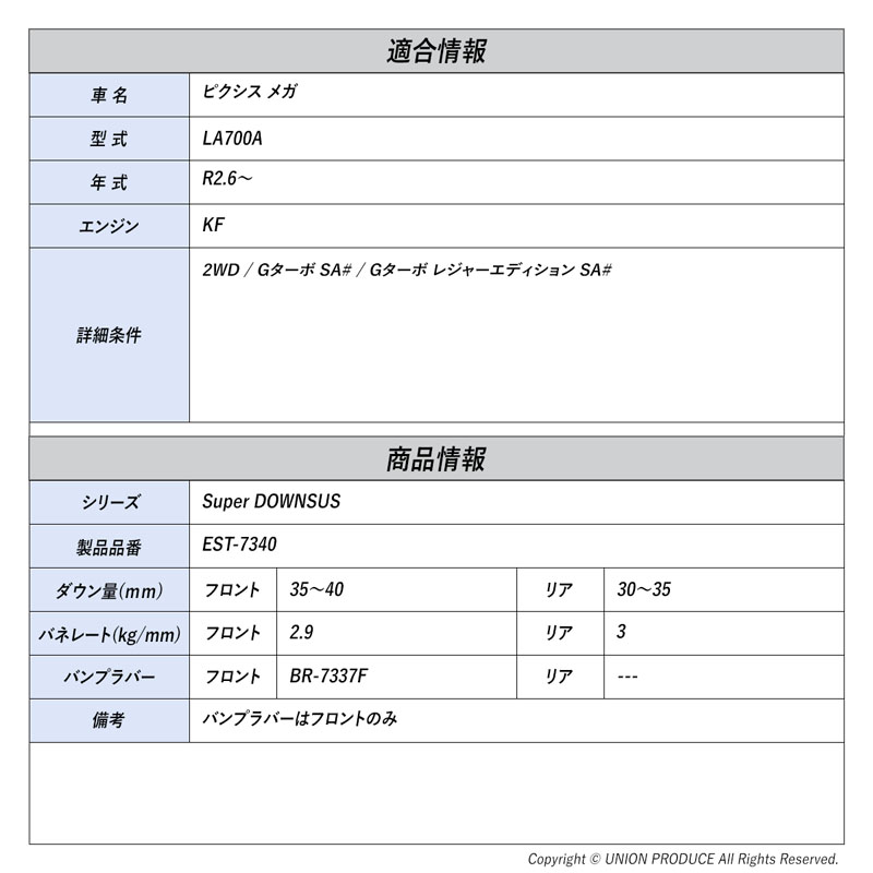 [エスペリア]ピクシス メガ LA700A / 2WD ターボ(R2.6〜)用スーパーダウンサス バンプラバーセット_1