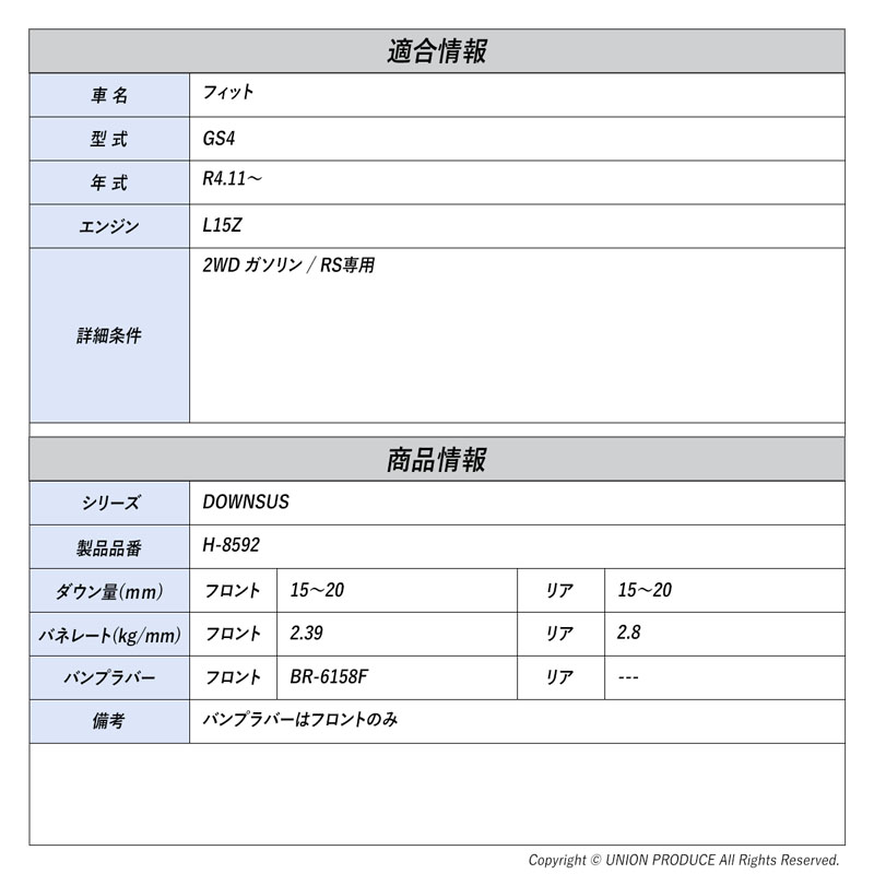 [エスペリア]フィット GS4 / 2WD ガソリン(R4.11〜)用ダウンサス バンプラバーセット_1