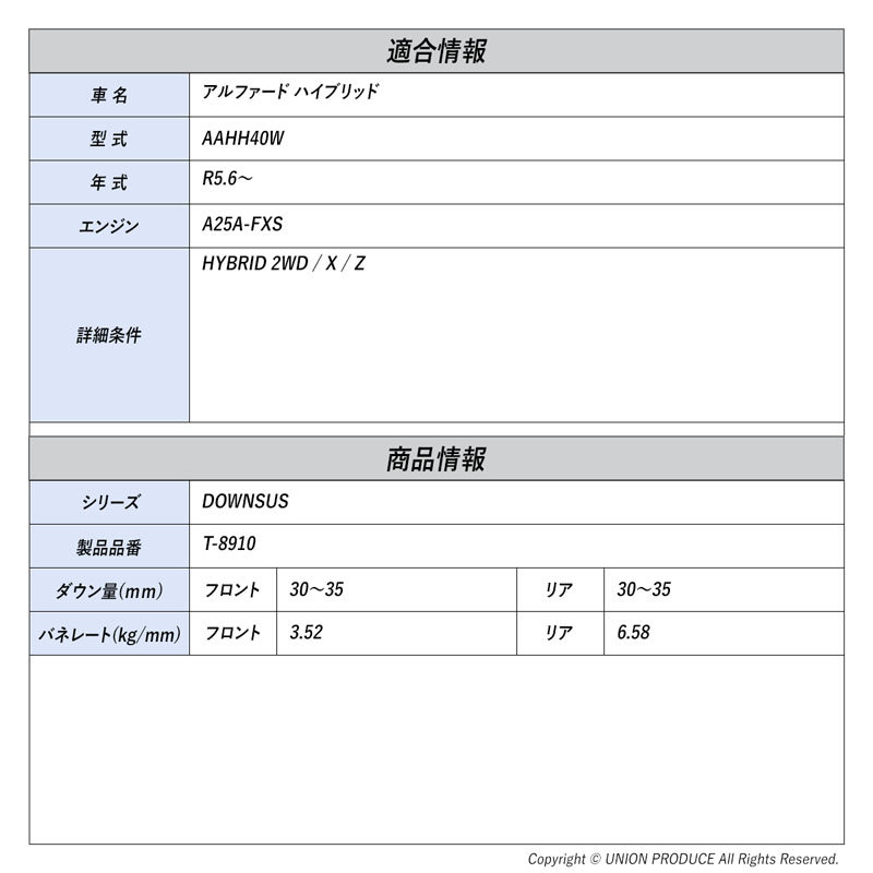 [エスペリア]アルファード ハイブリッド AAHH40W / 2WD HYBRID X / Z(R5.6〜)用ダウンサスの画像