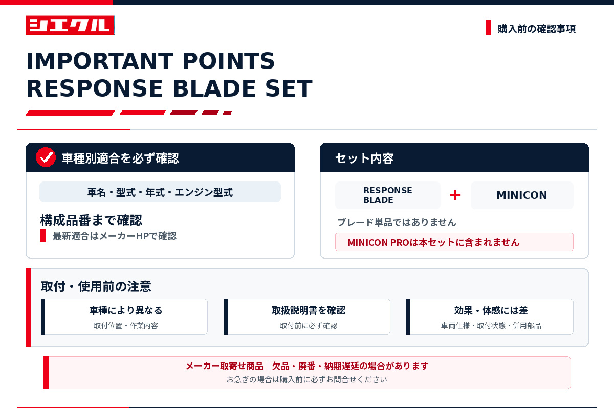 レスポンスブレード+MINICONセット ご購入前の確認事項