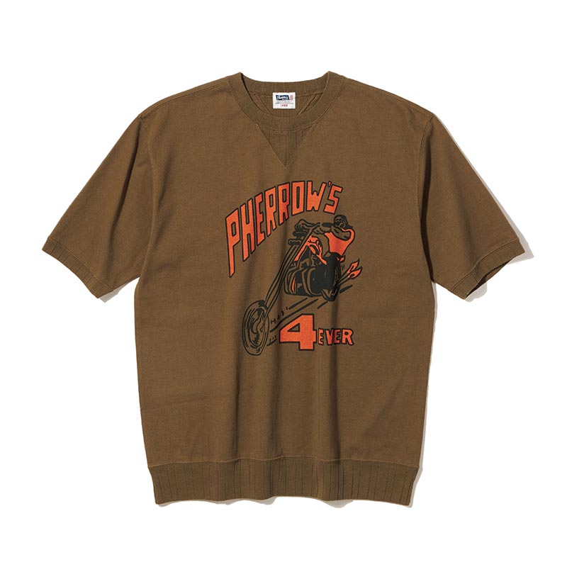 Pherrow's（フェローズ） 25S-PVGT3 バイクプリント Tシャツ グリーン