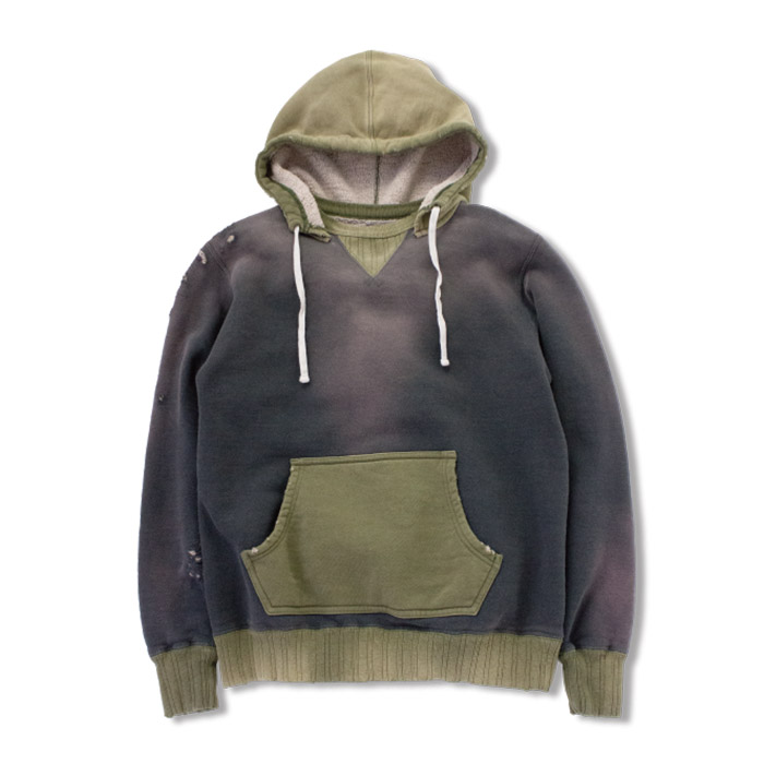 FULLCOUNT フルカウント 3752-BRONZED After Hood Sweat Shirt Mother Cotton'2Tone'  InkBlack×Olive 後付けパーカー スウェット メンズ 送料無料