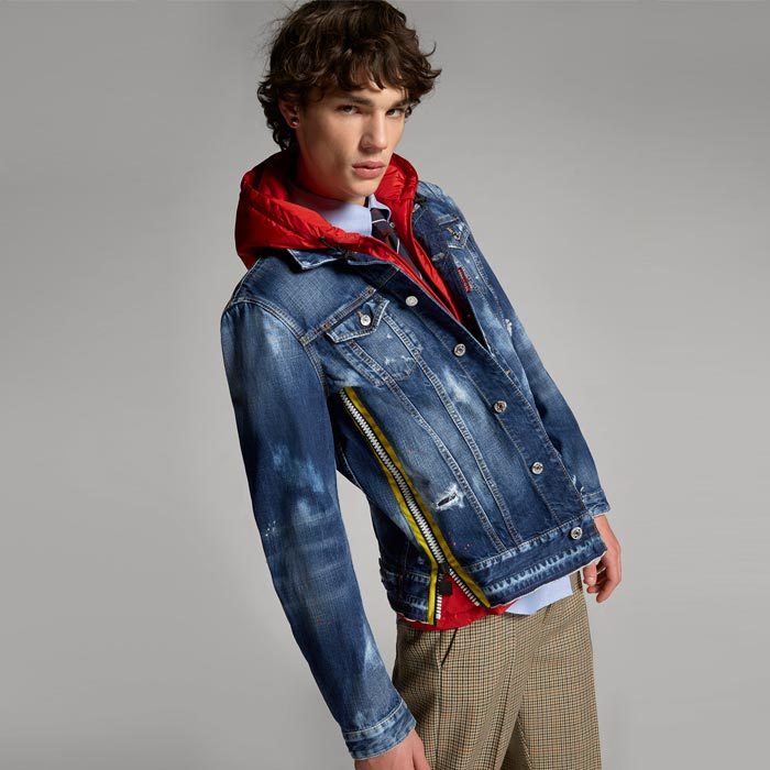 DSQUARED2 ディースクエアード メンズ Flash Logo Denim Combo Jacket (S74AM1051)ロゴ  デニムジャケット ナイロンパーカー【送料無料・正規品】