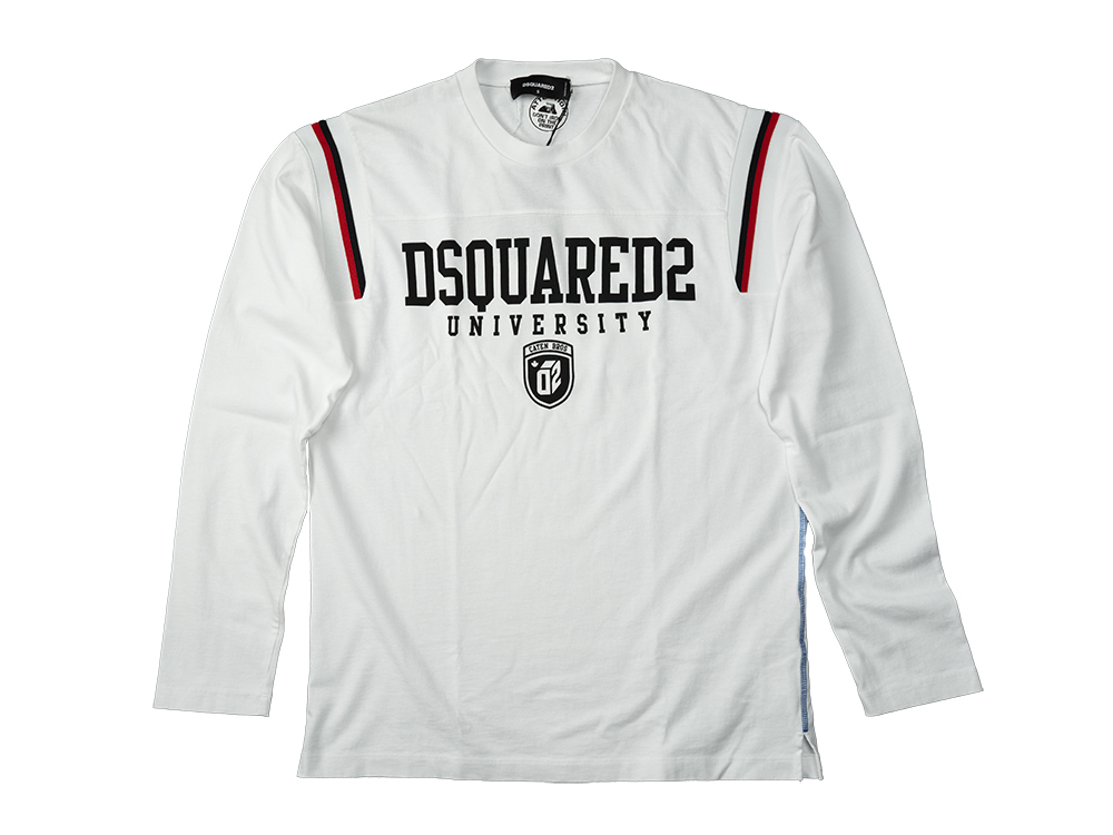 DSQUARED2 ディースクエアード s74gd1218 DSQUARED2 S74GD1218 Varsity Fit Tee ホワイト メンズ ロゴ プリント ロングTシャツ 2025年春夏 送料無料の画像