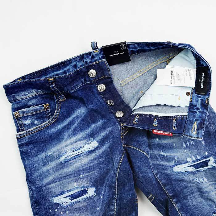 DSQUARED2 ディースクエアード S74LB1043 Dark Ripped Blue Wash Tidy 
