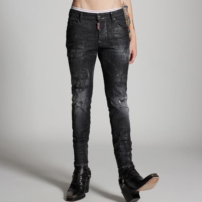 DSQUARED2 ディースクエアード メンズ Black Wax Wash Skater Jeans (S79LA007)スケータージーン ブラック  コーティング デニム denim 正規品