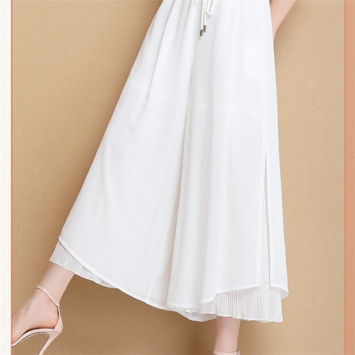 ガウチョパンツ ワイドパンツ レディース シフォン 裾プリーツ リブフレアパンツ ガウチョ パンツ ボトムス スカーチョ ゆったり |  | 01