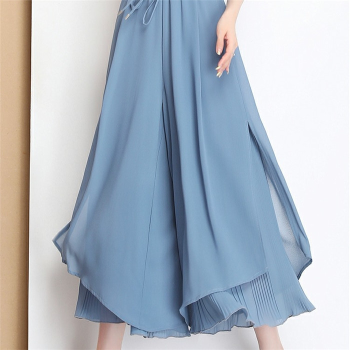 ガウチョパンツ ワイドパンツ レディース シフォン 裾プリーツ リブフレアパンツ ガウチョ パンツ ボトムス スカーチョ ゆったり |  | 06