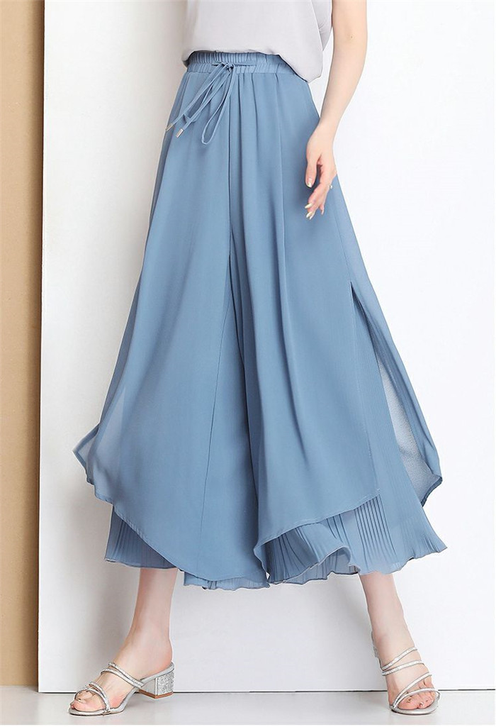 ガウチョパンツ ワイドパンツ レディース シフォン 裾プリーツ リブフレアパンツ ガウチョ パンツ ボトムス スカーチョ ゆったり |  | 08