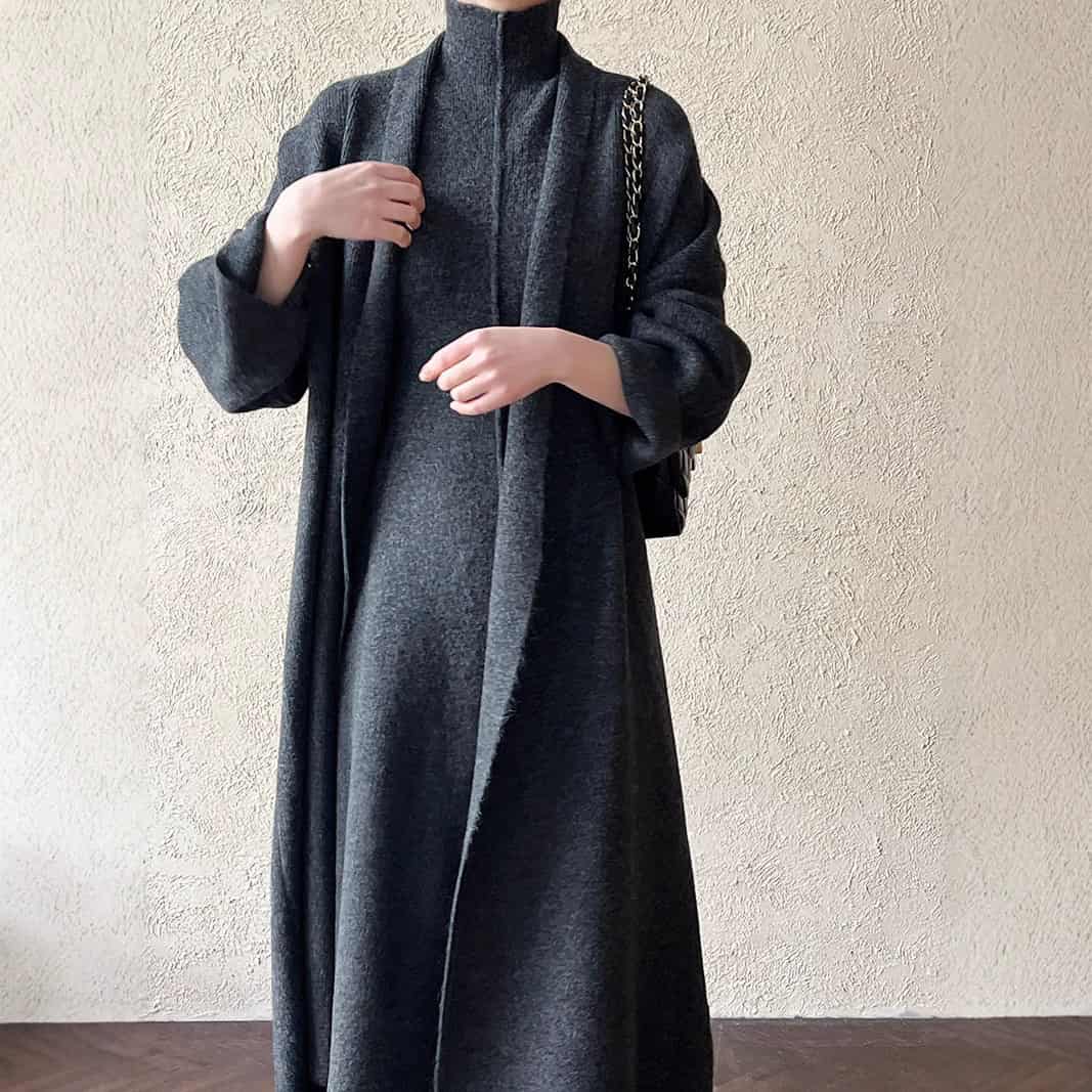 ニットワンピースセット レディース40代 秋冬 長袖 ニットカーディガン