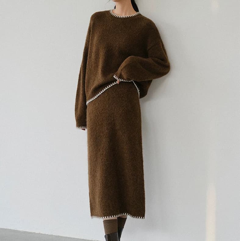 ニット セットアップ レディースナチュラル トップス ニットスカート