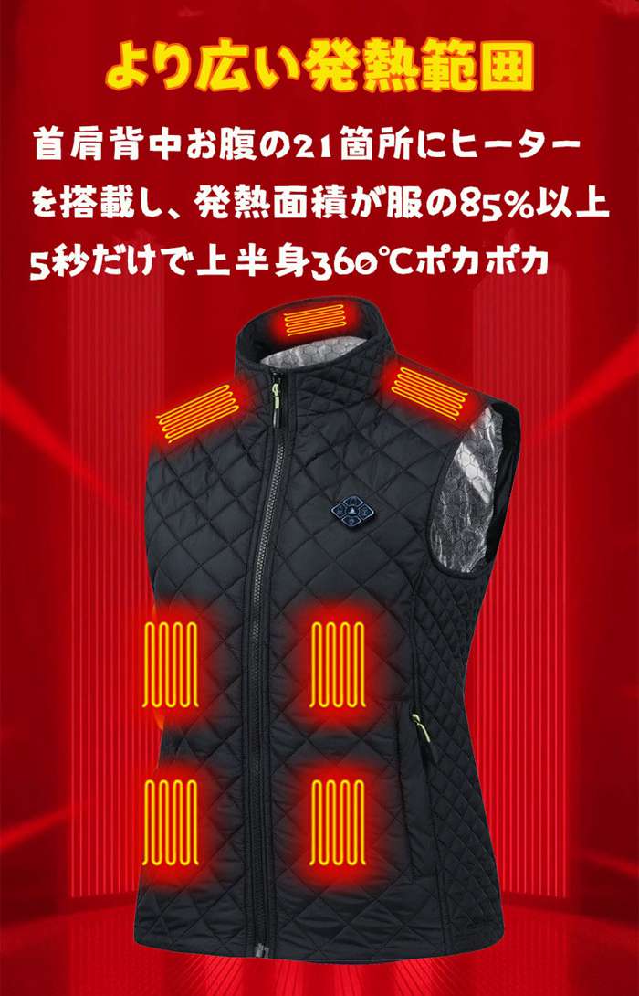 電熱ベスト ヒーターベスト 21箇所発熱 3段階調温 発熱ベスト