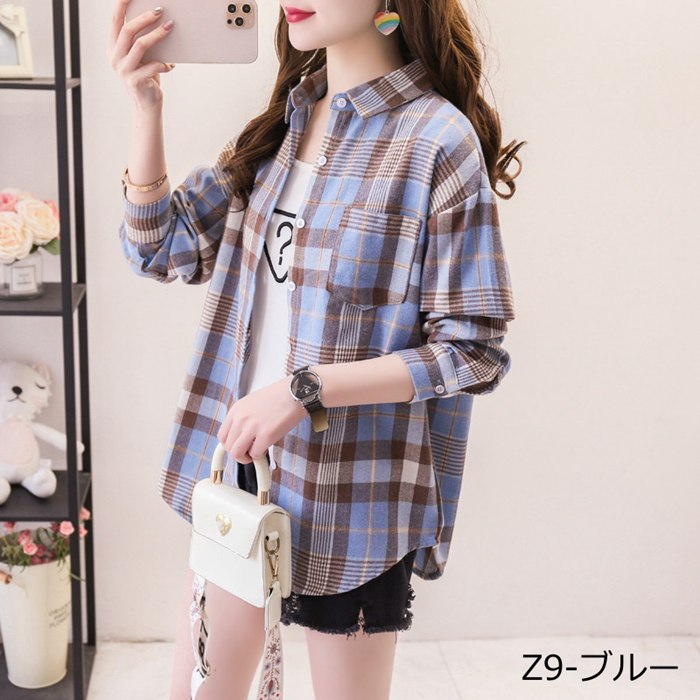 チェックシャツ レディース 長袖 ロングシャツ 秋物 秋服 タータン