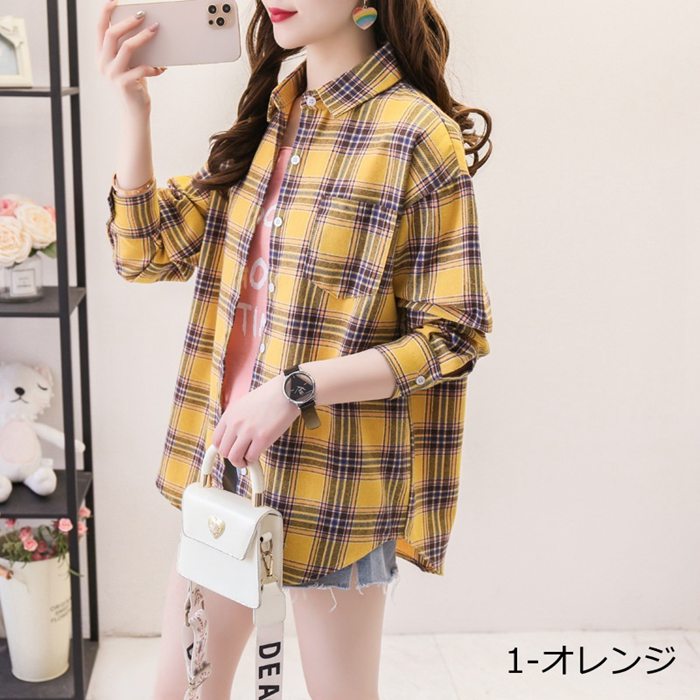 チェックシャツ レディース 長袖 ロングシャツ 秋物 秋服 タータン
