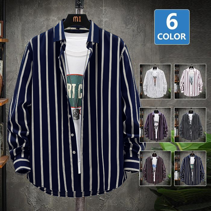 カジュアルシャツ メンズ おしゃれ ストライプシャツ 長袖シャツ