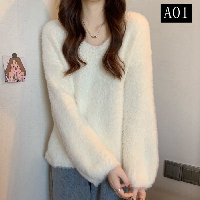 ふんわり質感トップス もこもこ ニット モヘアタッチ レディース