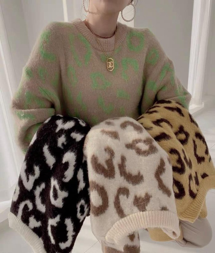 ニット セーター レオパード柄 ニットソー レディース ヒョウ柄 長袖