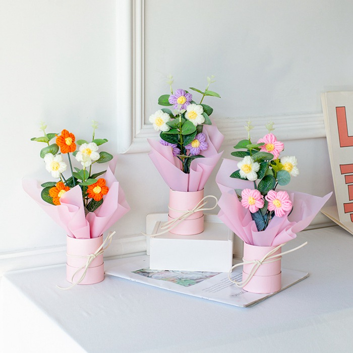 造花 編みフラワー 編み花束 枯れない花 小さめ 手作り 花束 お祝い