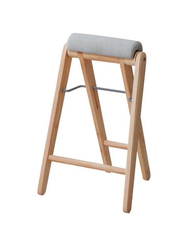 折りたたみ ハイスツール 木製 カウンターチェア 背もたれ付き 完成品 軽量 省スペース 高さ64cm クッション座面 安全ロック付き キッチン 洗面所 | ブランド登録なし | 01